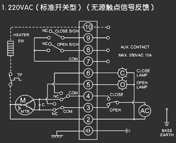 220VAC標準開關型<a href='http://www.jkgyl.cn/Product/diefa/diandongdiefa/' target='_blank'>電動<a href='http://www.jkgyl.cn/Product/diefa/' target='_blank'>蝶閥</a></a>接線圖